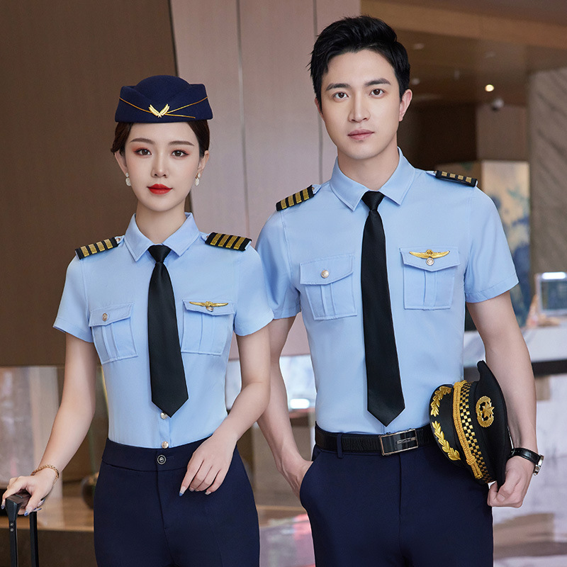 Captain's Uniform Men's Shirt Empty Pilot's Short-sleeved Shirt Aviation Uniform Pilot Stewardess Flight Attendants Women's Long-sleeved Shirt