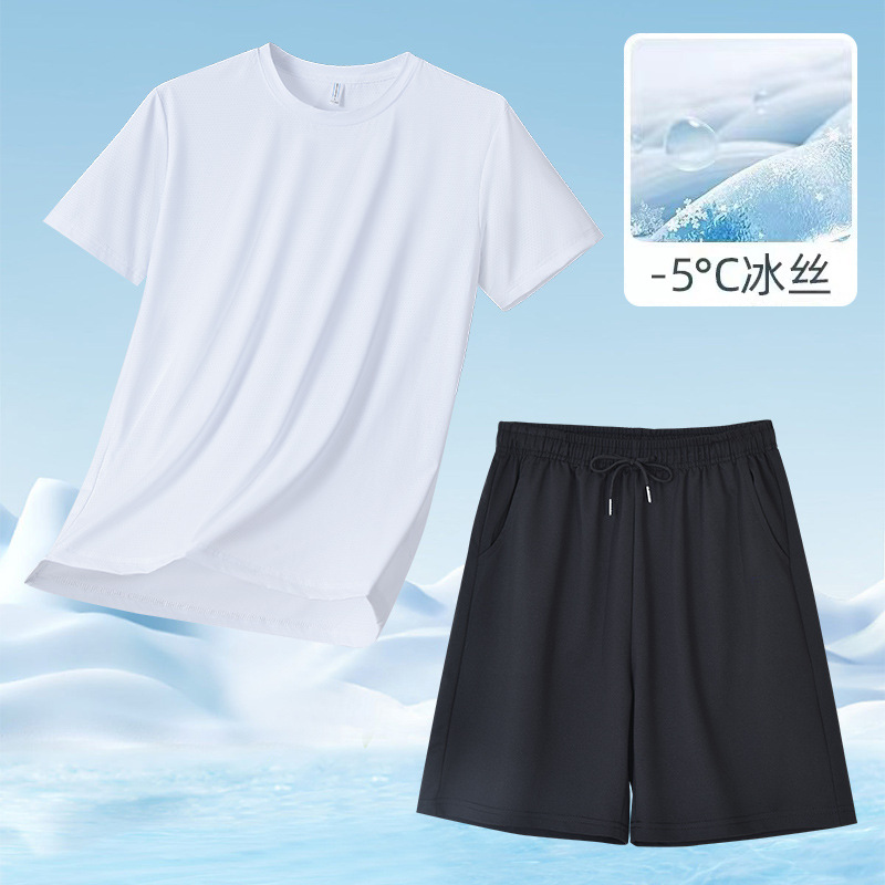 Traje transfronterizo de papá, traje de seda de hielo, corriendo y caminando, traje deportivo de verano, pantalones cortos sueltos de manga corta al aire libre