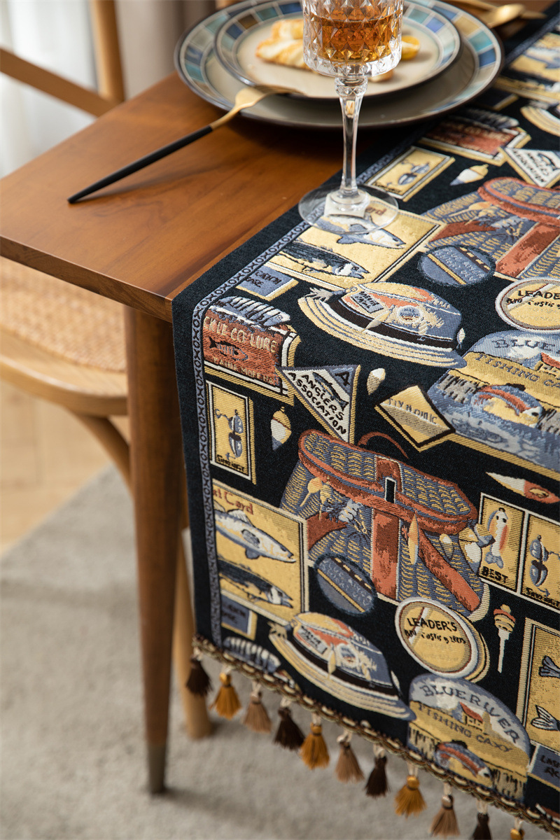 American Retro Jacquard Table Runner With Tassels Ethnic Style_voghion.com