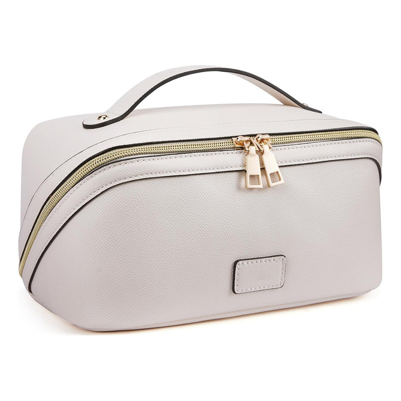 Amazon Women Cosmetic Bag Large Capacity Travel Cosmetic Bag PU Waterproof Toiletry Bag with Handle and Divider