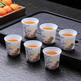 白瓷玲珑主人杯羊脂玉青花功夫茶杯家用客杯6只装商务茶杯小礼品
