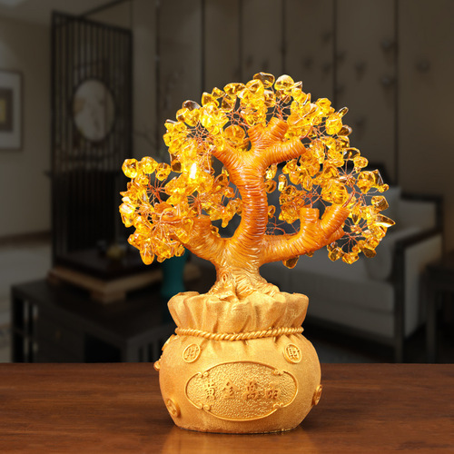 Chinese yellow crystal money tree coin pouch decorative home liquor cabinet craftworks factory direct sale wholesale