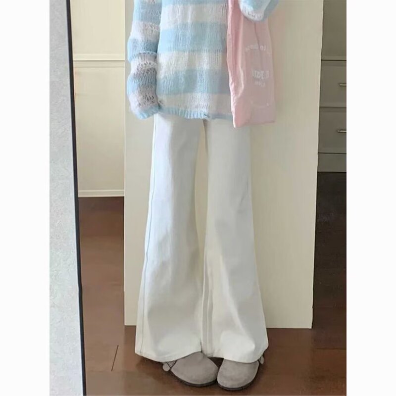 American Retro Flared High-Waisted Slim Jeans for Women, Spring and Summer New Versatile Casual Stretchy Floor-Length Pants