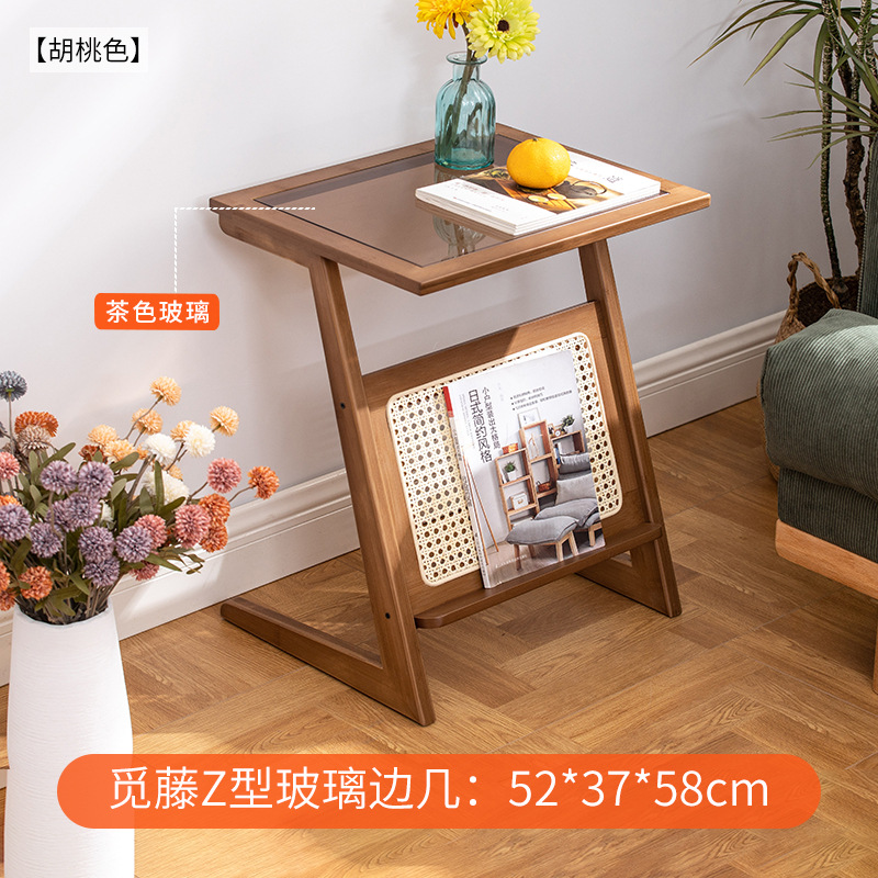 Mesa de noche de ratán simple hogar dormitorio Changhong mesita de noche de vidrio sala de estar japonesa sofá pequeño Gabinete lateral