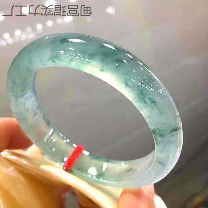 Authentic Burmese Ice-Type Jadeite Bracelet with Floating Flowers, Old Pit Jadeite, Full Circle, Clear Water Glass Type, Round Bar Imperial Concubine Jade