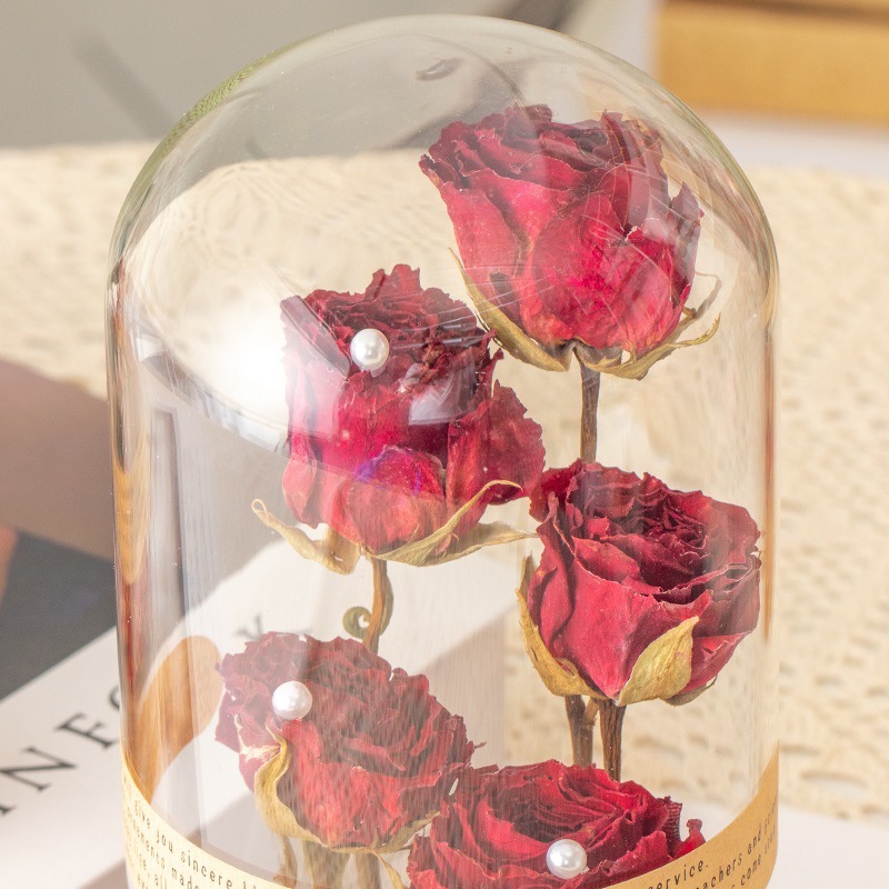 52 Cubierta de vidrio de flor eterna 0 Adornos de regalo de hielo triturado de San Valentín Flor seca azul Flor de rosa Regalo de cumpleaños para mujer Ramo real