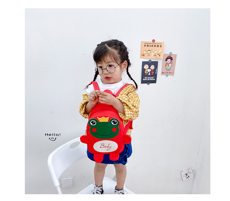 Kindergarten schoolbag for children, boys and girls, 1-3-5 years old, anti-wandering rope, cute frog, double-shoulder baby small backpack undefined