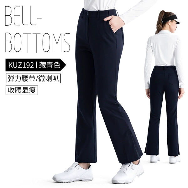 Navy blue bell-bottom pants [elastic waistband/hip lift and slimming] KUZ192