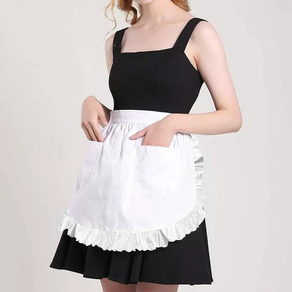 Princess Style Cute Kitchen Household Maid Apron Cross Border Lace Restaurant Waiter Cotton Ruffled Half-length Apron