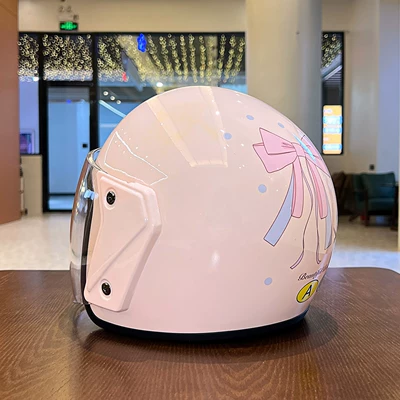 Motosiklet kaskı (dəbilqə) Electric Vehicle Helmet for Women - light-pink-clear-long-mirror-101-bow-one-size