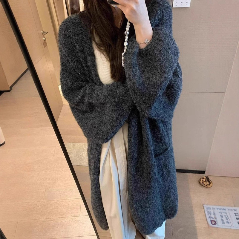 慵懒风软糯奶fufu宽松毛衣外套女纯欲显瘦中长款针织开衫＋长背心|undefined