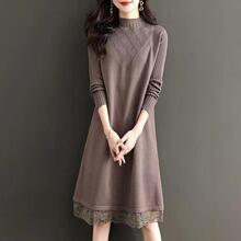 配大衣针织连衣裙女秋冬高级感法式气质内搭蕾丝中长款打底毛衣裙