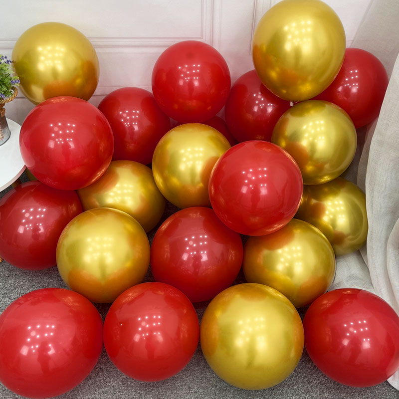Glossy [single layer ruby red + metallic gold] 50 pieces only balloons