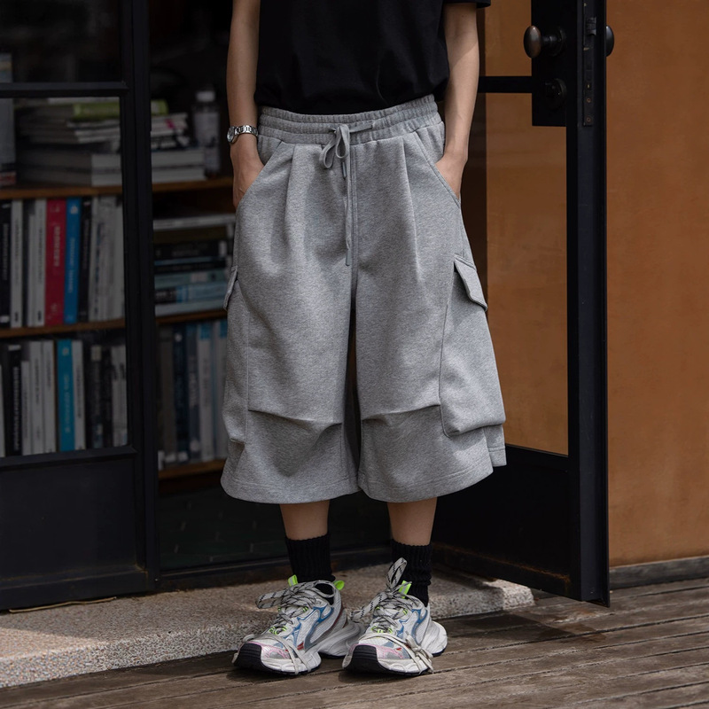 American-Style Plus-Size Workwear Men's Summer Loose Casual Cool Wide-Leg Shorts with Drawstring Versatile Shorts