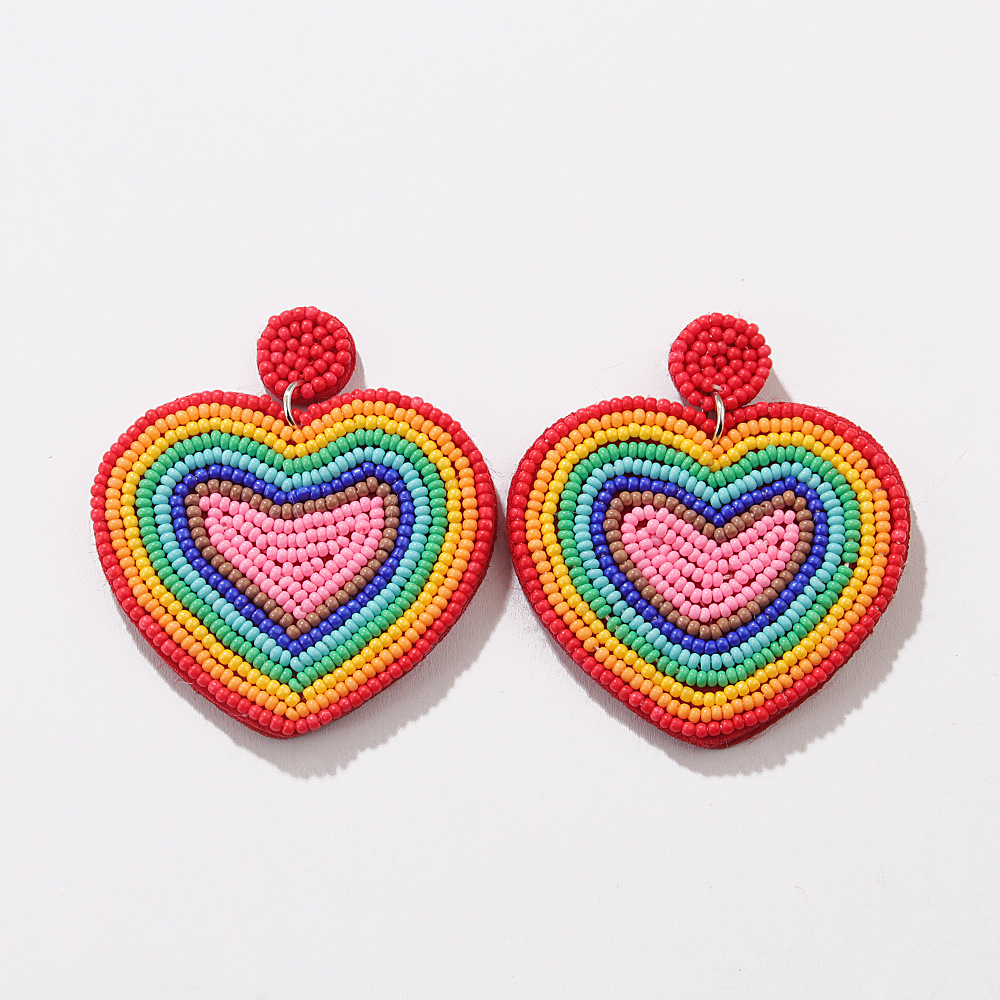 1 Pair Lady Rainbow Heart Shape Glass Drop Earrings display picture 7