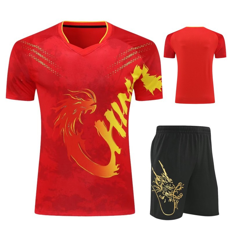 2024新型中国チームパリ卓球服男女児童卓球スポーツウェア半袖上着通気吸引