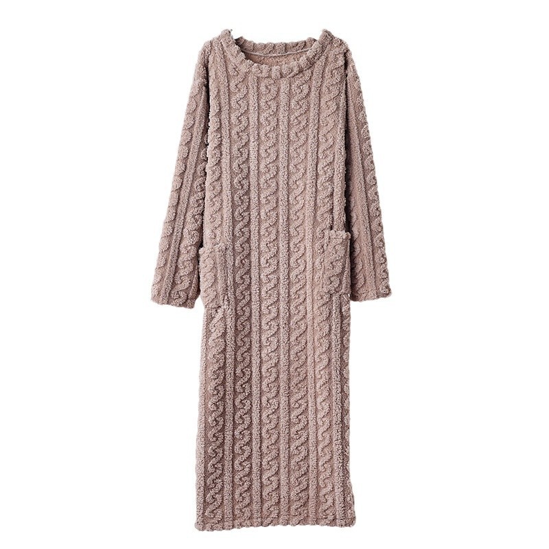 나이트 가운 새로운 가을과 겨울 산호 양털 긴 여성 플러스 사이즈 잠옷 따뜻한 긴 소매 두꺼운 홈 옷 전신