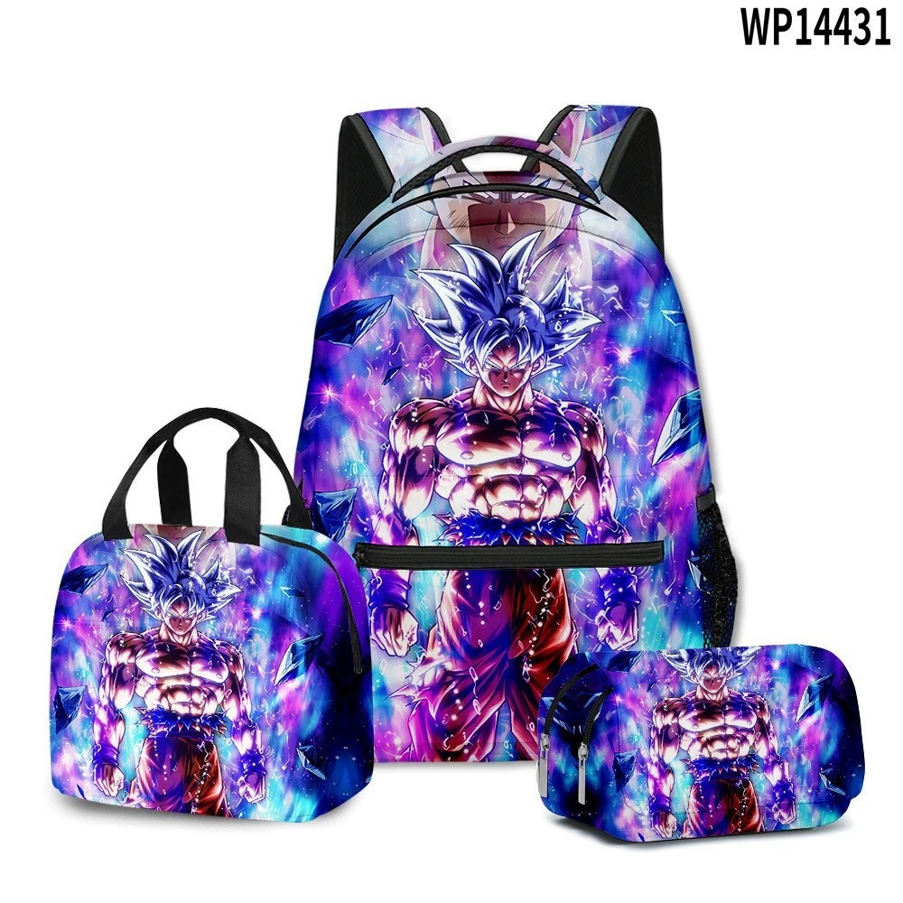 3D transfronterizo nueva animación Goku siete Dragon Ball Super bolsas escolares bolsas de almuerzo bolsas de lápiz tres piezas