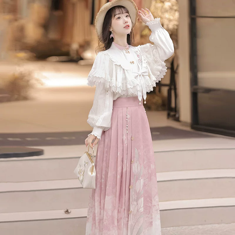 Original Tulip Chinese style modified Chinese elements women's top skirt outer cover set 7013