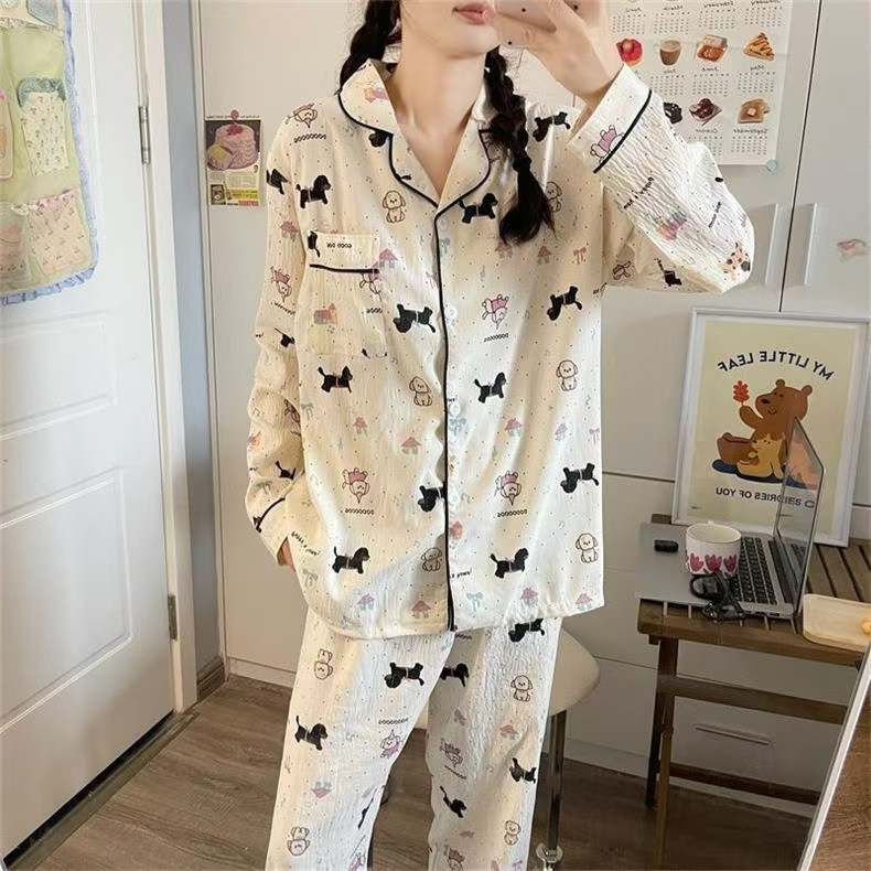 Nube de algodón, pijamas de perro manchado, mujeres, otoño y primavera, nuevos pantalones de manga larga transfronterizos, mujeres lindas, ropa para el hogar.