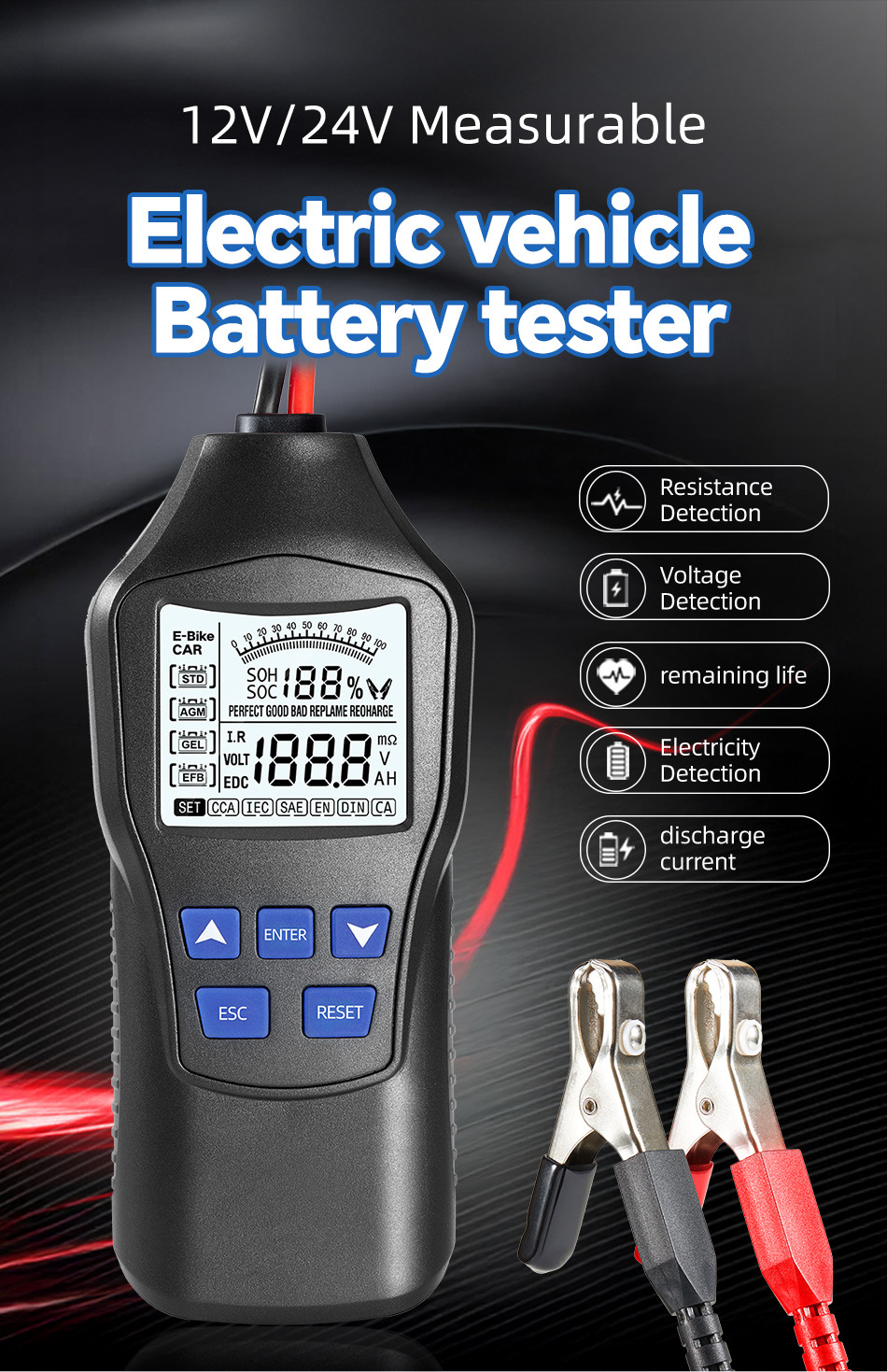 Intelligent Battery Tester High-Precision 12V24V Battery Tester Battery Car Oil Car Lead-Acid Battery Test