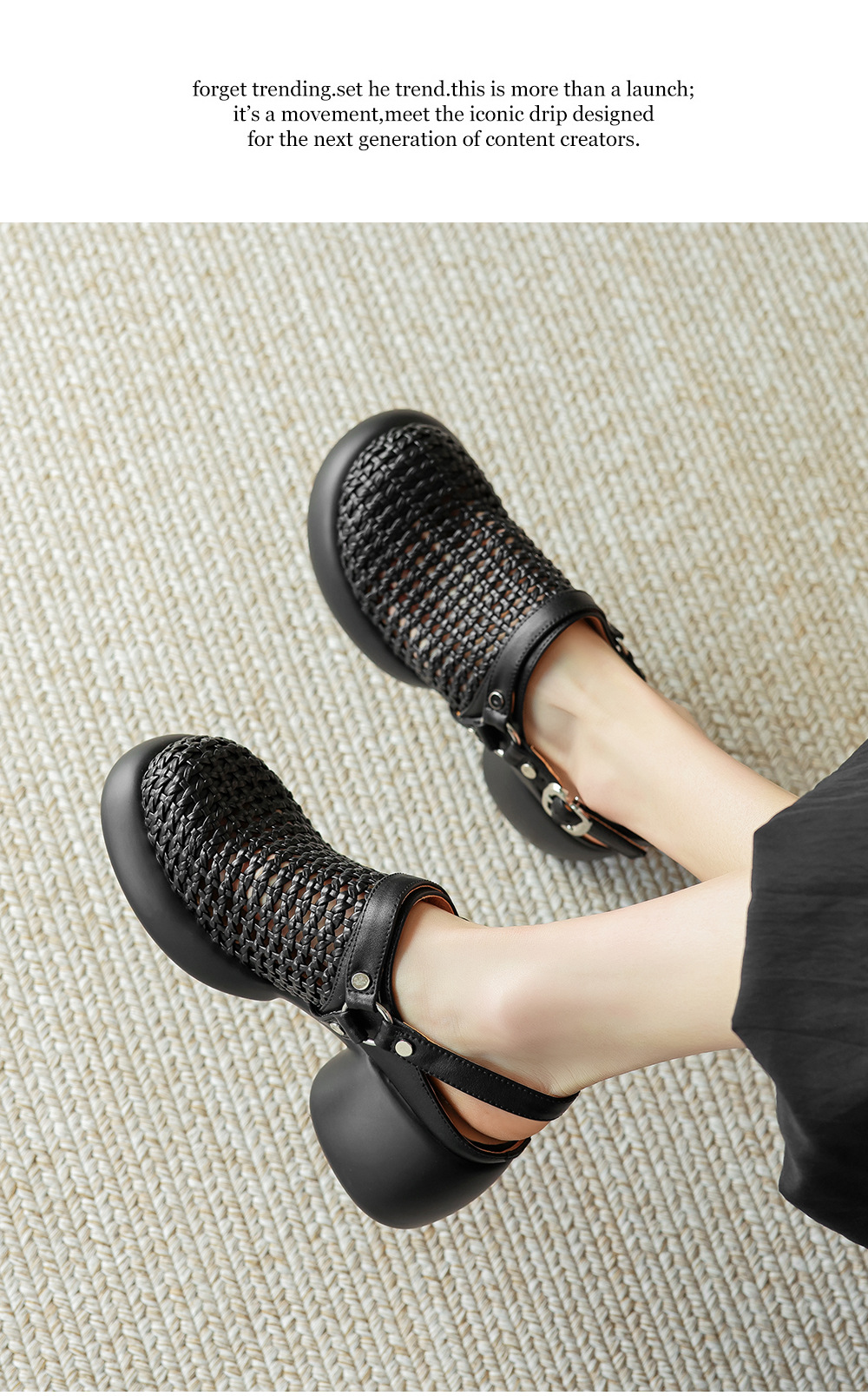 Sandal cao gót nữ mũi hở đế dày gót 6 cm phong cách dệt — đen chi tiết 16