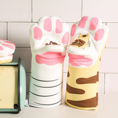 Creative cute cat paw insulation gloves kitchen baking anti-scalding gloves microwave oven gloves high temperature resistance