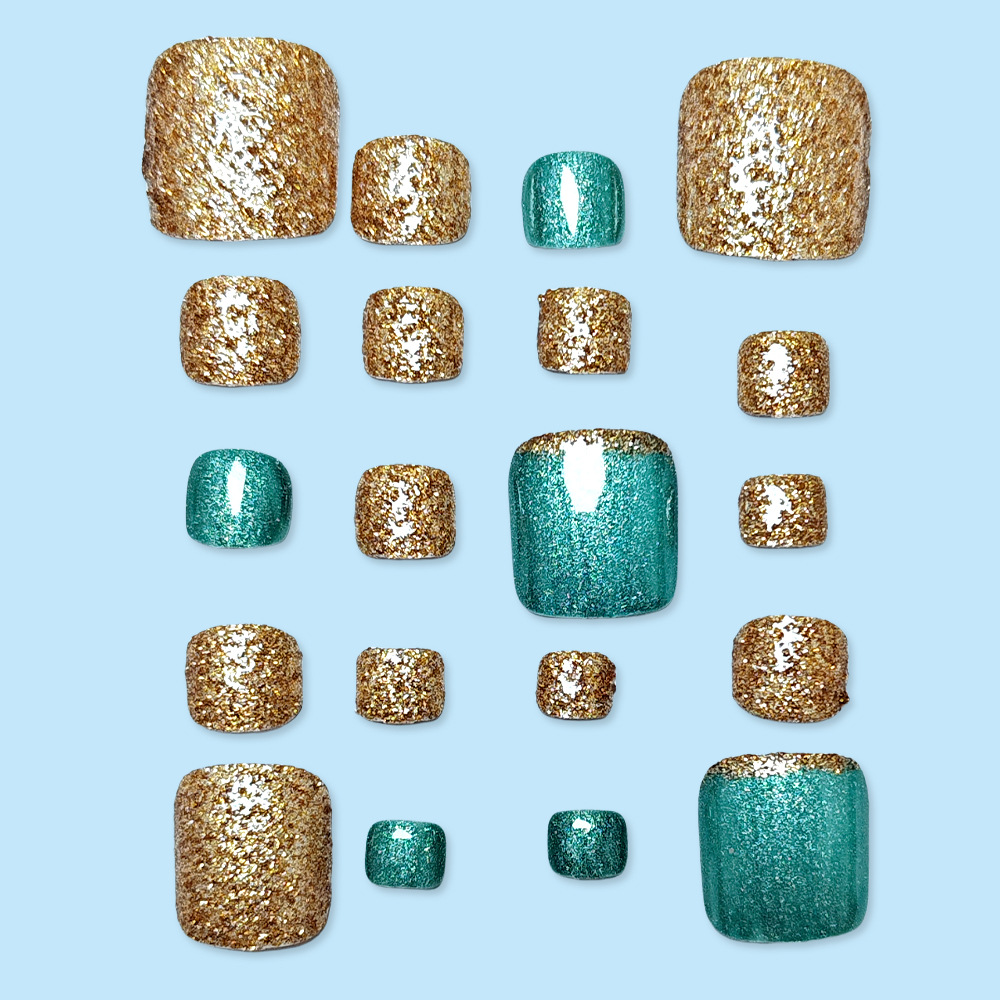 Brillante dorado verde hermoso desgaste de uñas de diamante brillante brillante elegante manicure ambiente lujoso parche de uñas de moda