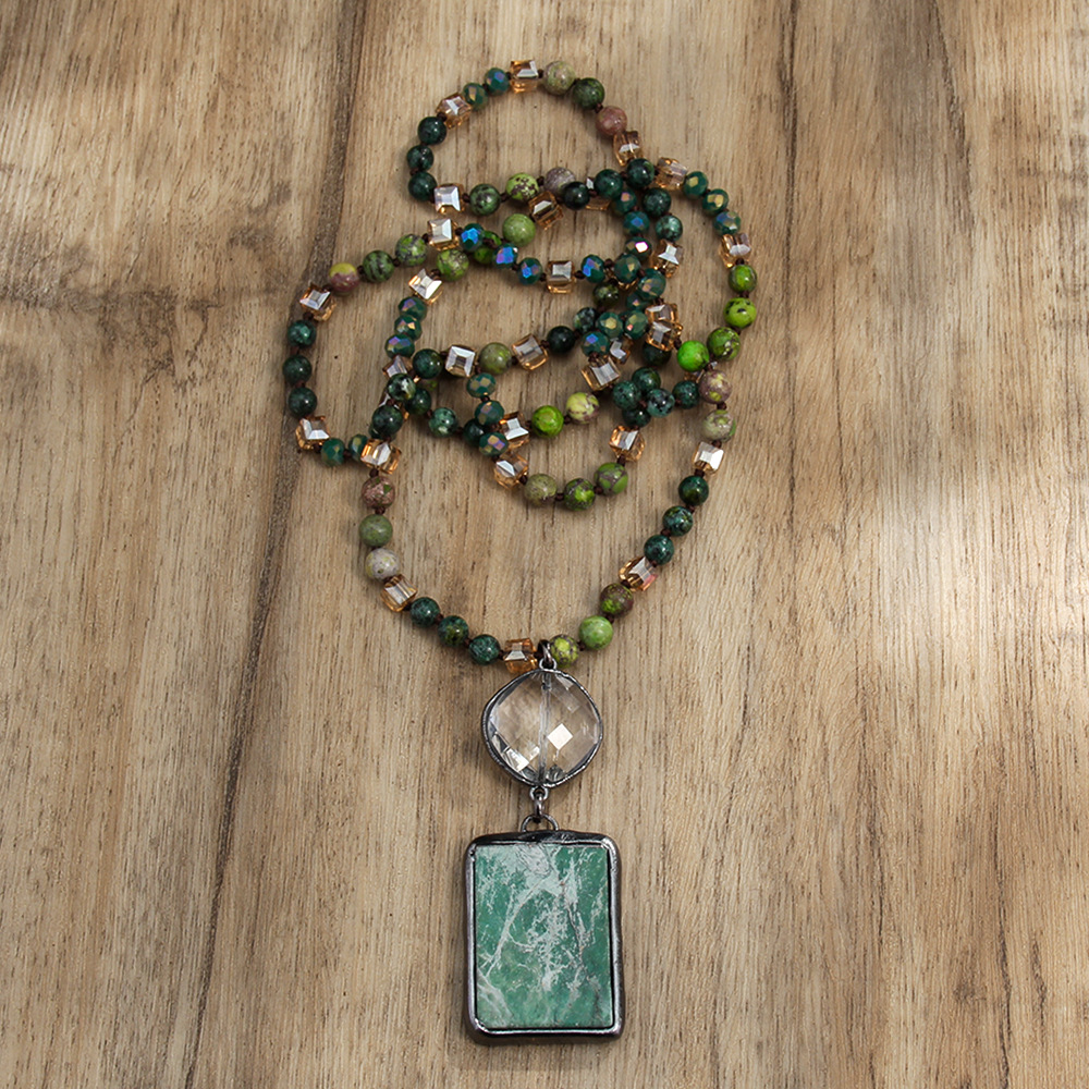65g Weight Natural Stone Pendant Material Pendant Necklace Classification Natural Stone Chain Material Beaded Chain Chain Type 1 Piece Quantity Holiday Occasion natural stone Material Geometric Pattern Women's Gender Retro Style Retro Geometric Natural Stone Beaded Chain Pendant Necklace In Bulk 4