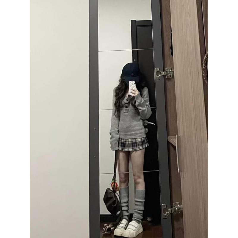 辣妹针织衫修身灰色长袖纯欲风2025秋冬新款打底外穿甜辣款毛衣女|undefined