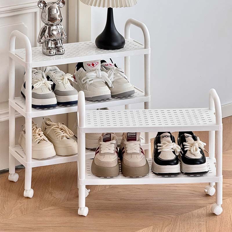 Estante móvil de zapatos con ruedas multicapa de puerta doméstica armario de zapatos puerta trasera de alquiler estante de dormitorio almacenamiento de zapatos debajo de mesa