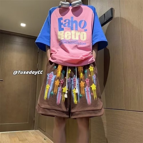 Summer casual men's fashion brand Ins loose casual trendy outerwear mid-pants versatile Korean style five-pocket pants