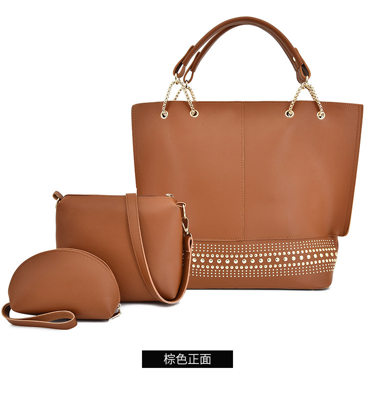 New 2024 foreign trade mother-daughter bag three-piece set, European and American fashion single-shoulder crossbody bag, versatile rivet hand-held large bag undefined