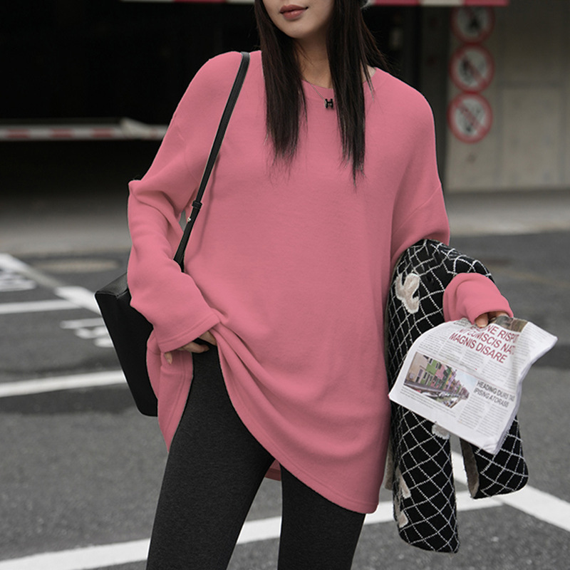 欧货大版中长款遮屁股上衣女德绒内搭加厚磨毛打底衫减龄长袖T恤|undefined