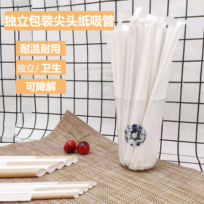 一次性可降解纸吸管尖头奶茶吸管独立包装牛皮纸斜口吸管厂家批发|ru