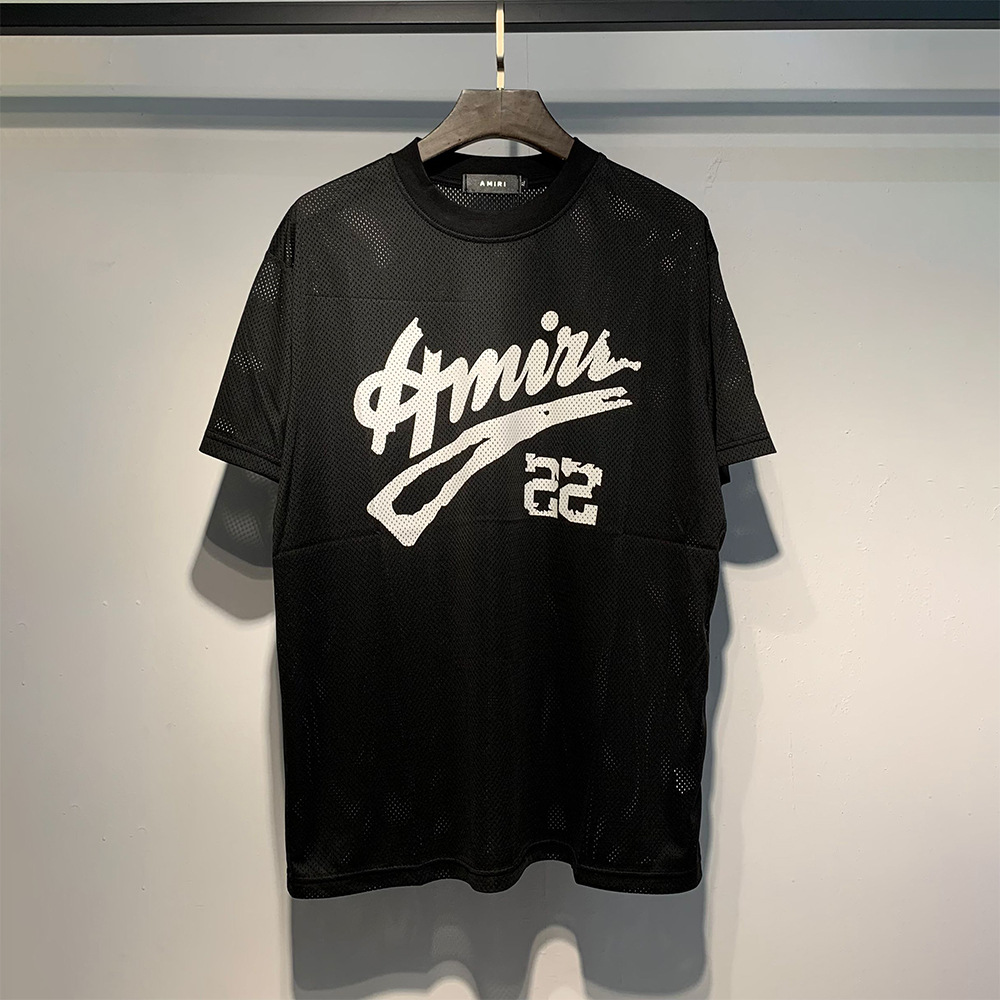 Transfronterizo belleza de verano casual 22 letras impresión de malla hombre cuello redondo camiseta de manga corta