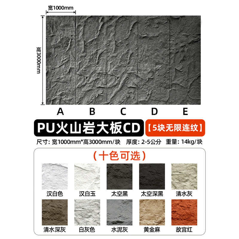 Pared de fondo de piel de piedra de pu, ladrillo de pared exterior de piedra cultural ligera, panel de revestimiento de piedra de pu ultrafino, tablero grande con piedra de hongo