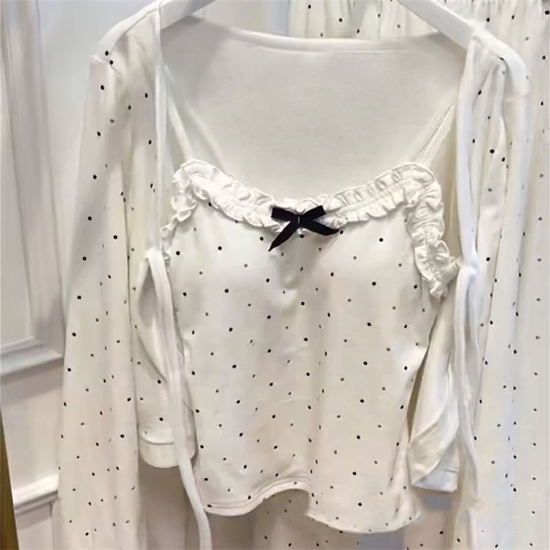 水玉サスペンダー3点セット女性用夏薄手和風インシンプルホーム服セット学生も着用可能|undefined