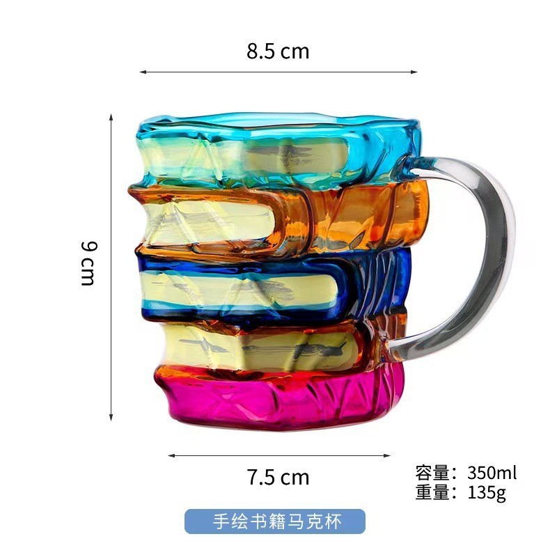 新しい高ホウケイ酸ガラスブックマグ手描きウォーターカップクリスタルガラスブックカップ卸売|undefined