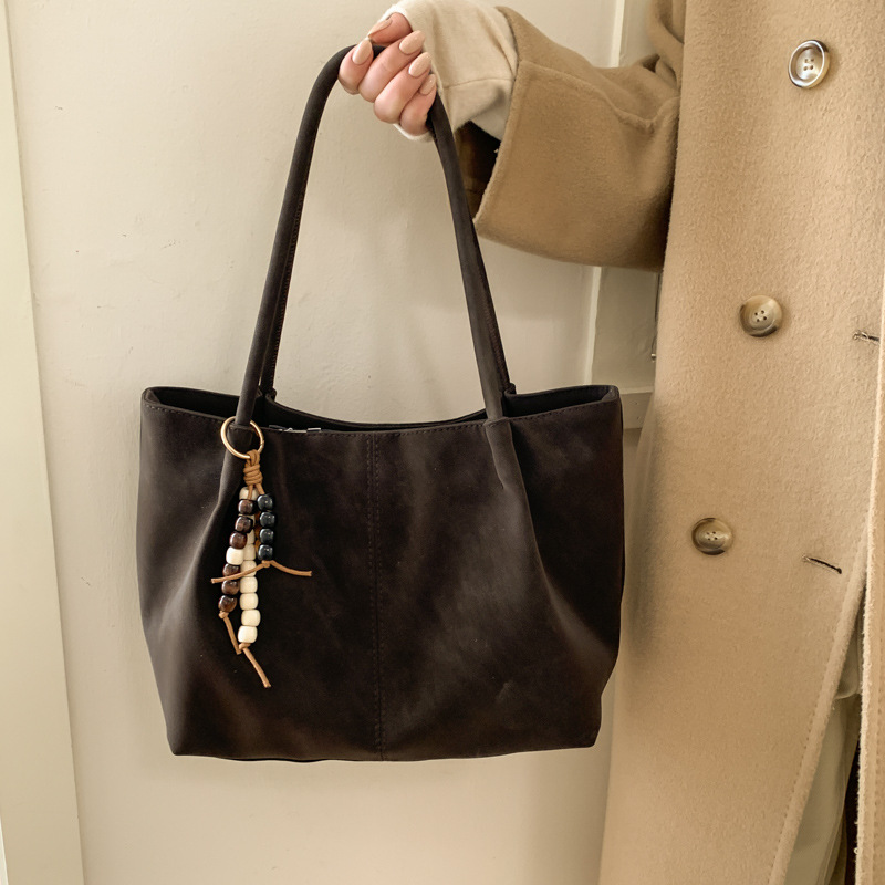 Suede Tote Bag for Women 2026 Autumn/Winter Retro Large Capacity Shoulder Bag Matte Commute High-Quality Texture Handbag