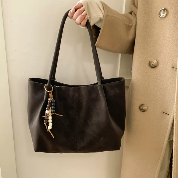 Suede Tote Bag for Women 2026 Autumn/Winter Retro Large Capacity Shoulder Bag Matte Commute High-Quality Texture Handbag