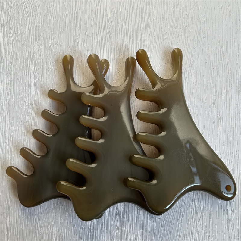 Yak Horn Massage Comb Four in One Head Scalp Meridian Comb for Wellness Massage 7x11 cm overview