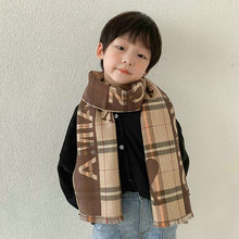 韩版爱心格子仿羊绒儿童围巾秋冬时尚百搭潮男女宝宝流苏保暖披肩