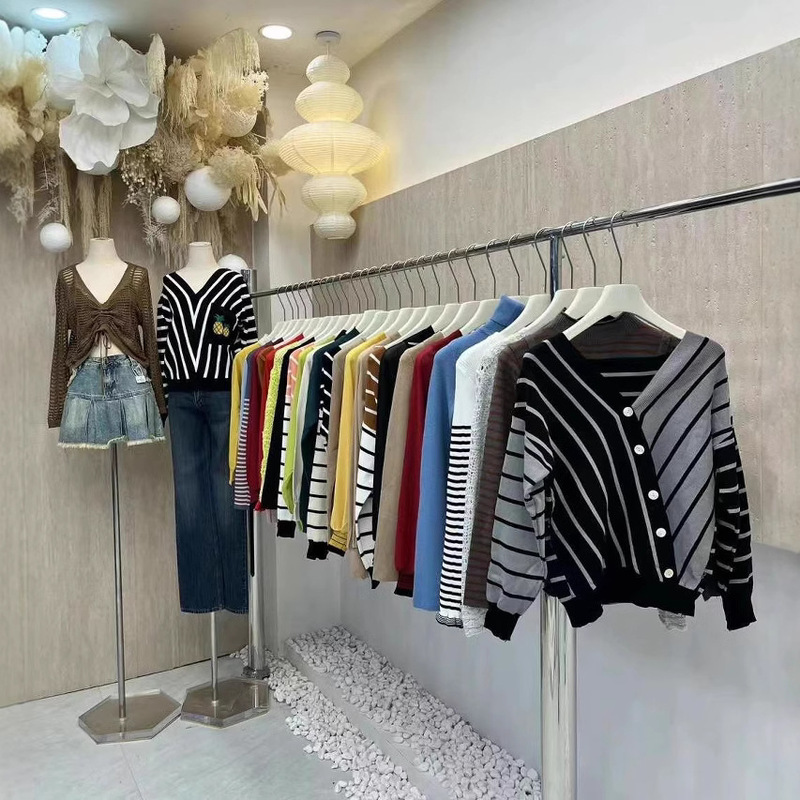 New Sweater Striped Top Sweater Women's Outer Wear Loose Niche Stylike V-Neck Knitting Brand Discount Women's Clothing