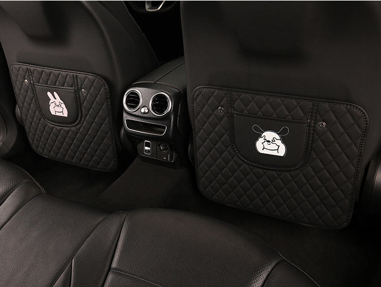 Cartoon Anti-Kick Pad for Car Seat Back, Rabbit and Dog Embroidered Anti-Kick Mat, Car Seat Cushion Cartoon