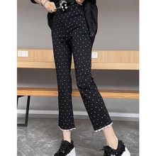 波点弹力高腰休闲裤女新款夏季显瘦八分烟管裤大码遮肉洋气直筒裤
