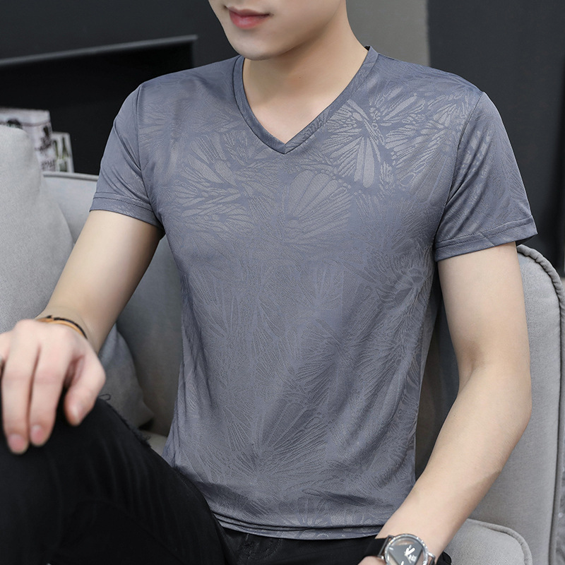 Ice Silk Short-sleeved T-shirt Men's Summer Quick-drying Half-sleeved Korean Style Slim-fit Top T-shirt Camouflage Men's V-neck Base Shirt Trendy