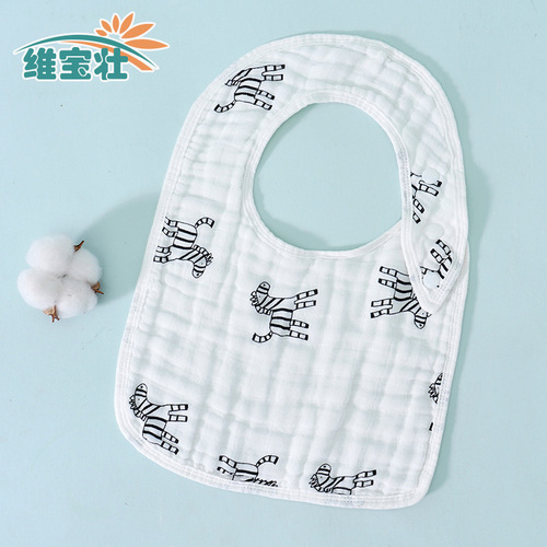 Wholesale newborn U-shaped bib six-layer washed cotton gauze baby saliva napkin baby eating bib bib