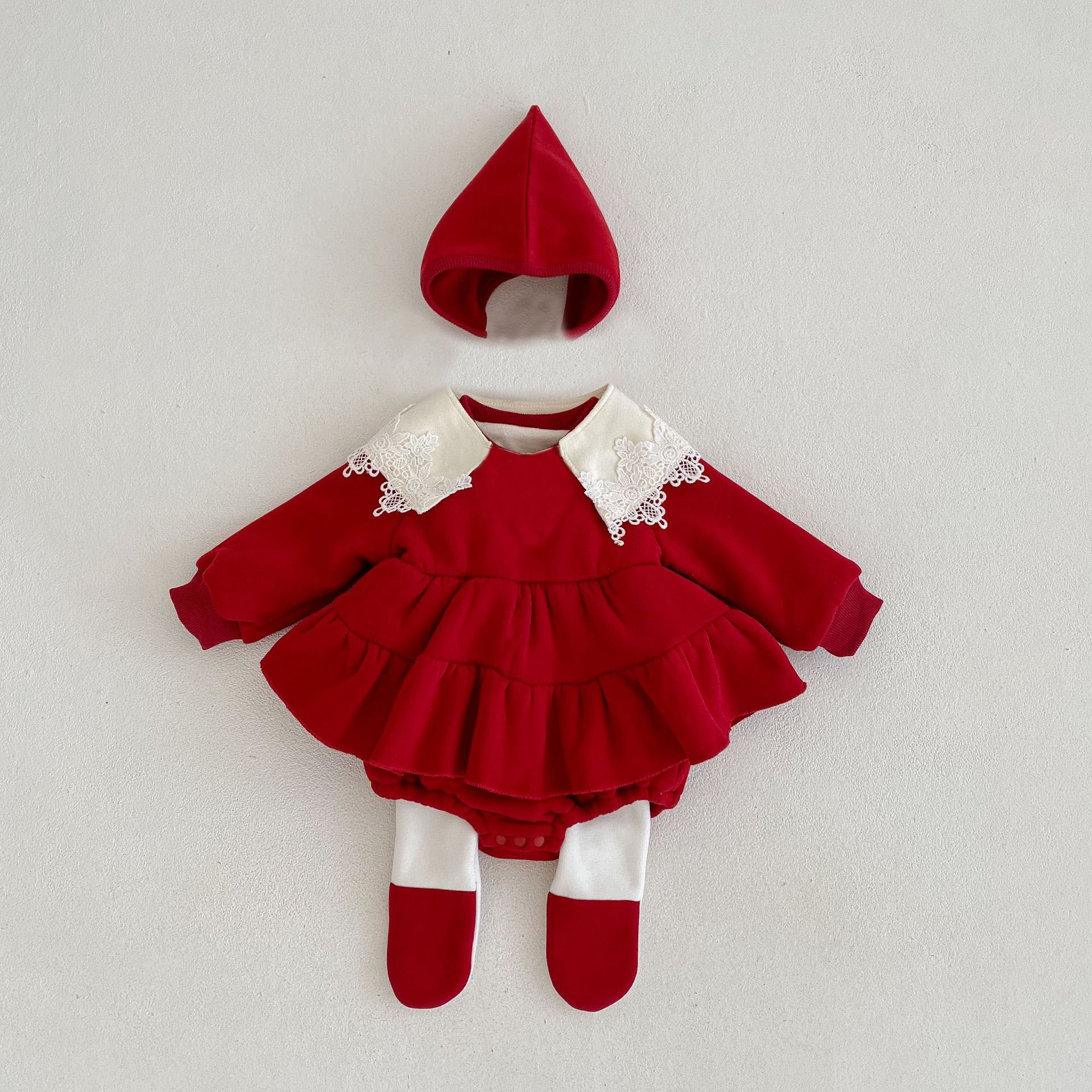 Trendy New Year Outfit for Baby Girls: Autumn and Winter Fleece-Lined Thick Romper, Korean Style Jumpsuit with Skirt for New Year Outings