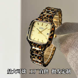 歌迪爆款豹纹钢带小方糖手表女大表盘轻奢小众潮牌时尚欧美风手表
